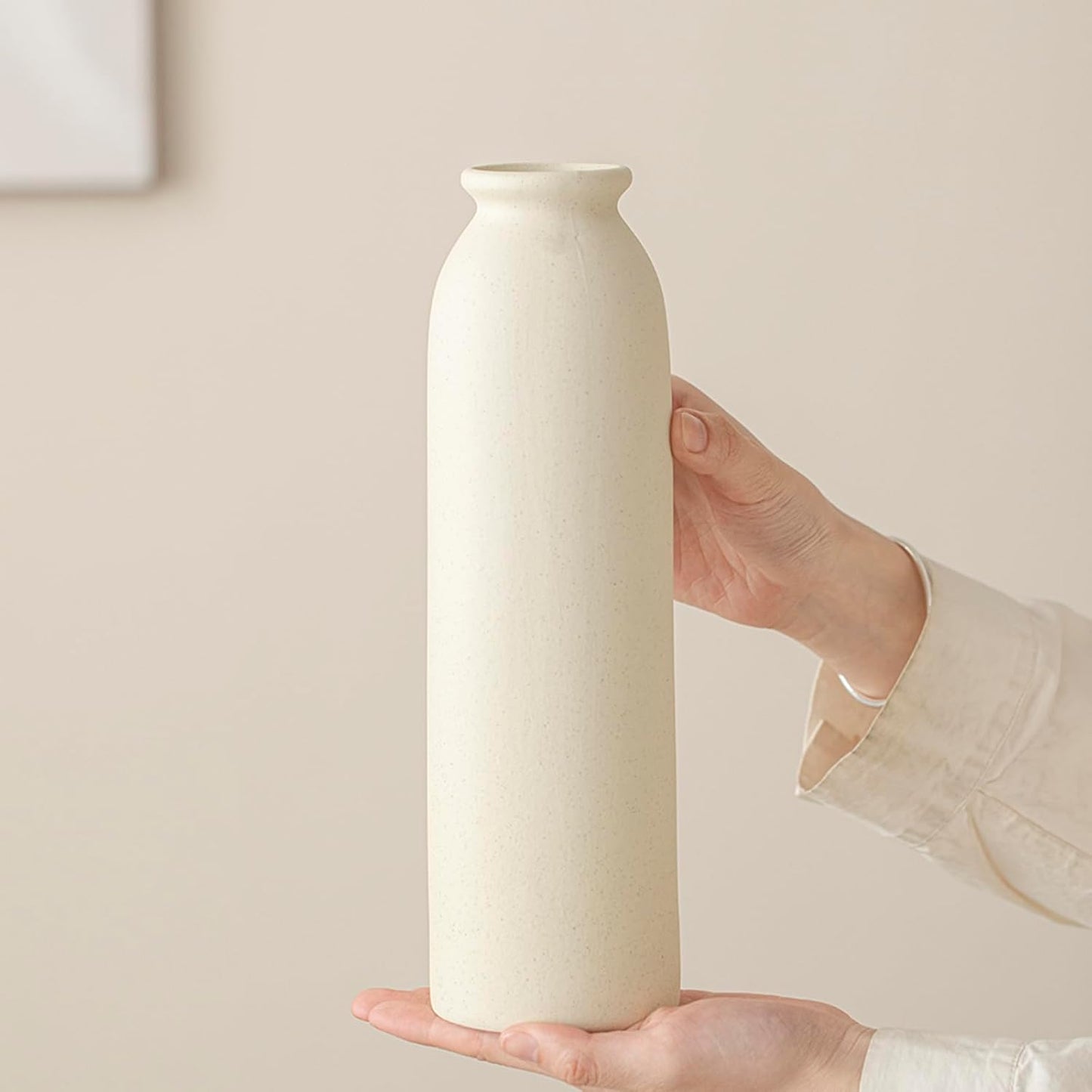 10.4 inches Tall Decorative Ceramic Vase Set, 3 Pieces, Nordic Modern Boho Style, White, Modern Farmhouse for Home Decor (Coffee Mix)