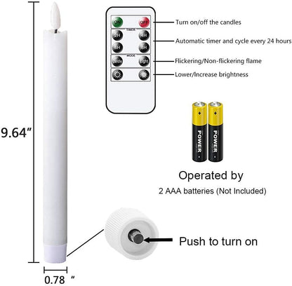 GenSwin Flameless Ivory Taper Candles Flickering with 10-Key Remote, Battery Operated Led Warm 3D Wick Light Window Candles Real Wax Pack of 6, Christmas Home Wedding Decor(0.78 X 9.64 Inch)