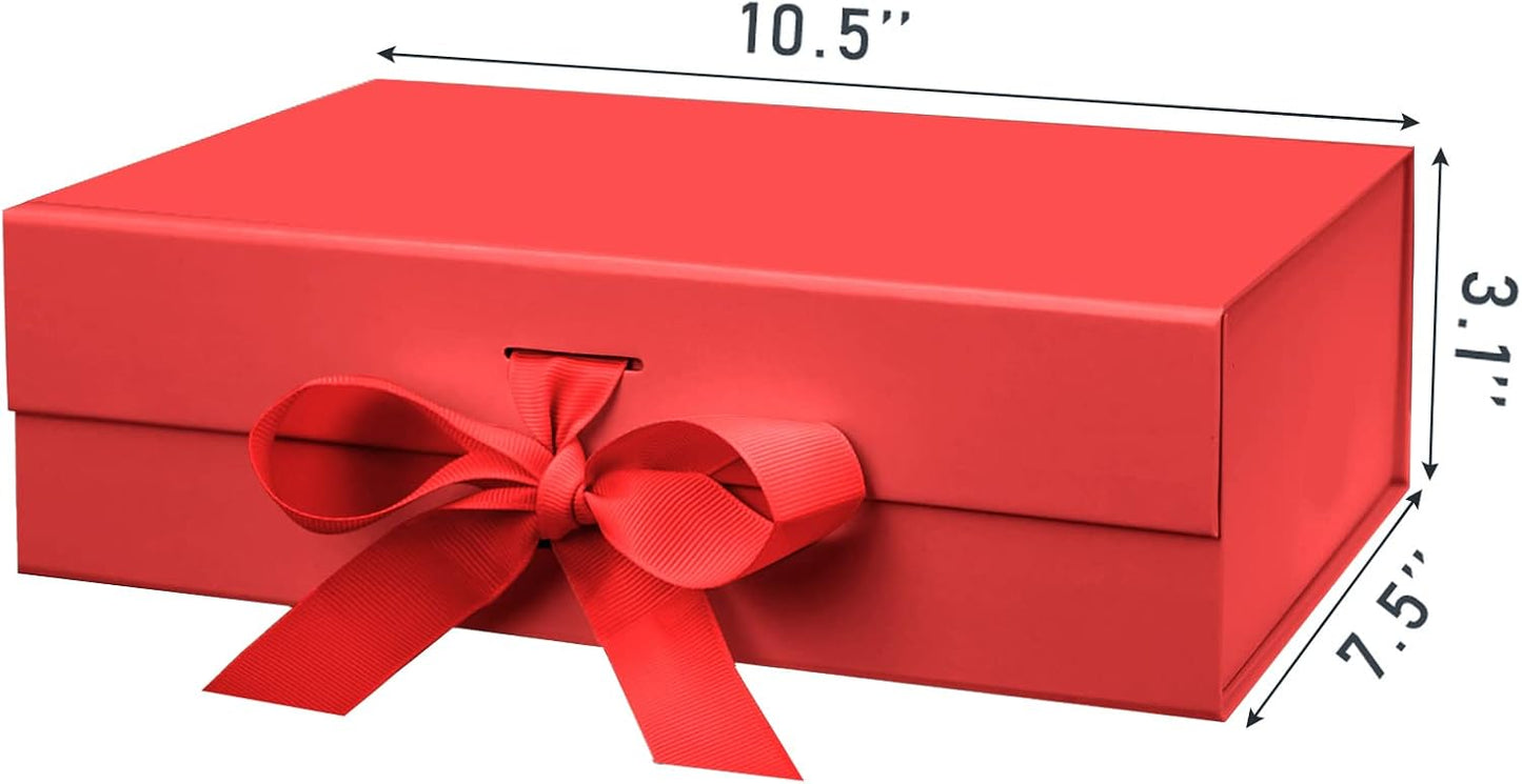 DaiUni 10.5"X7.5"X3.1" Pink Magnetic Gift Box with Lid and Ribbon for Presents