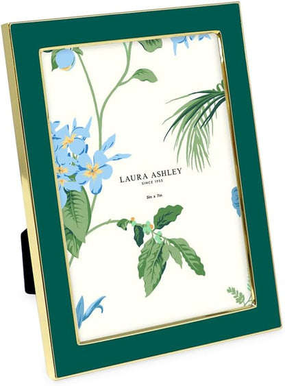 Laura Ashley 5x7 Navy Enamel Picture Frame, Gold Metal Edge with Easel, for Countertop, Counterspace, Tabletop Display, Bookshelf, Desk, Wall Décor, Photo Gallery (5x7, Navy W/Gold)