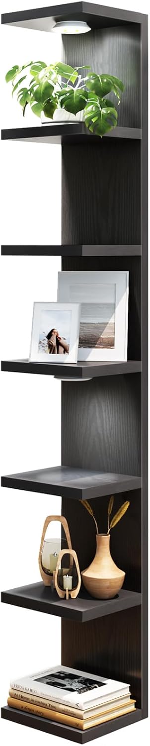 Fixwal Wall Decor 7 Tier Wall Shelf Unit Floating Shelves with LED Lights Lack Shelf for Home Organizer Display White