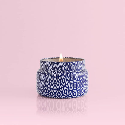 Capri Blue Volcano Printed Travel Tin Jar Candle - Luxury Candle with a Long Lasting Soy Wax Blend - Scented with Tropical & Fruity Fragrance (White Color, 8.5 oz)