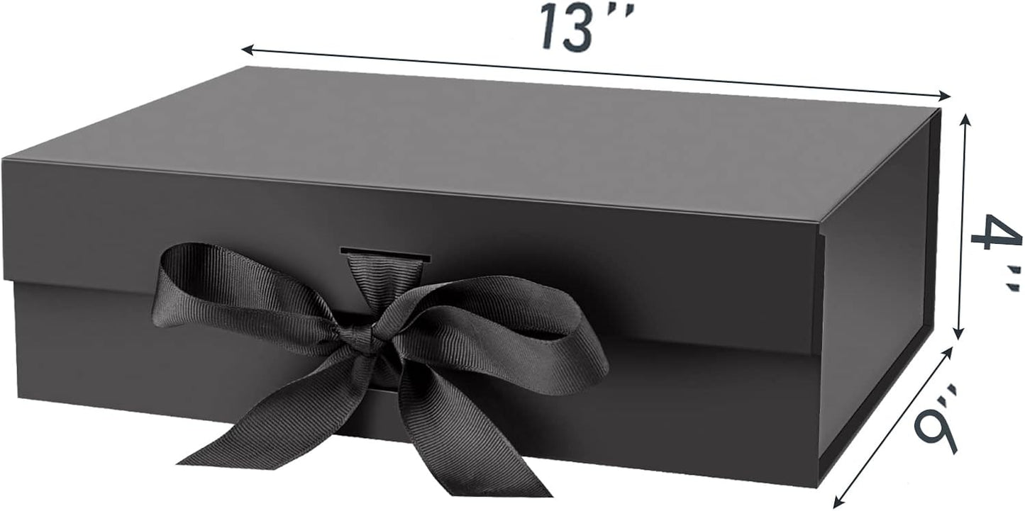DaiJoob Gift Box with Lid for Presents 10.5x7.5x3.1 Inches with Ribbon and Magnetic Closure(1-Pack) (Black)