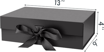 DaiJoob Gift Box with Lid for Presents 10.5x7.5x3.1 Inches with Ribbon and Magnetic Closure(1-Pack) (Black)