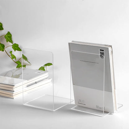 Lulonpon 4 Pieces Book Ends, Bookends, Books End for Shelves, Books End for Heavy Books, Clear Bookends, Acrylic Book Ends for School, Library,Desktop Organizer and Book Shelves
