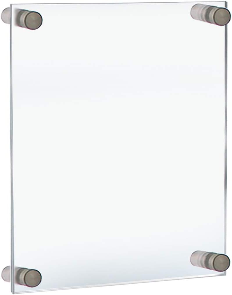 Azar Displays,105536, Floating Acrylic Wall Frame with Silver Hardware Stand Off Caps, Clear Hanging Photo Frame Display Mount with Frameless Border, Glass-Like Frame for Large Prints, 24" x 36"
