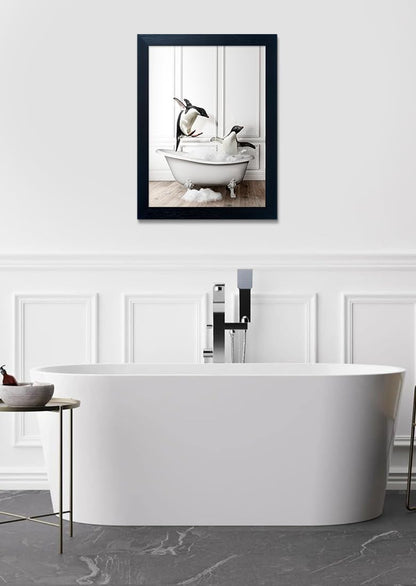 Bathroom Picture Wall Decor, Framed Black and White Bathroom Wall Art, Toilet Paper in Little Funny Raccoon's Hand Animal Canvas Print Painting