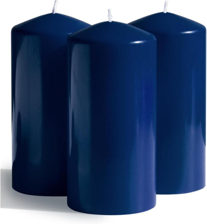 CANDWAX 3x4 inch Pillar Candles Set of 3 – Unscented Dripless Rustic Dark Blue Candles for Room Decor, Weddings, Centerpieces