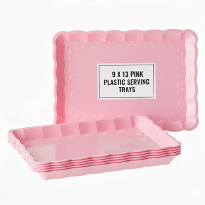 6 Pack Clear Plastic Serving Trays for Party, 9 x 13 Inch - Heavy Duty Plastic Trays for Food - Rectangular Party Serving Trays and Platters - Clear Disposable Trays