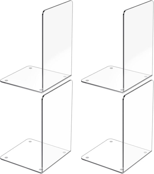 Acrylic Bookends 6 Pcs, Clear Book Ends for Shelves, Transparent Organizer, Holder Stand Decorative, Stoppers for Heavy Duty Books, CD, File, Video Games