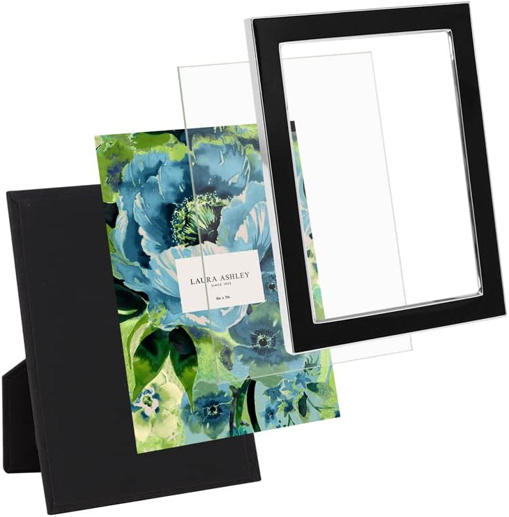 Laura Ashley 5x7 Navy Enamel Picture Frame, Gold Metal Edge with Easel, for Countertop, Counterspace, Tabletop Display, Bookshelf, Desk, Wall Décor, Photo Gallery (5x7, Navy W/Gold)