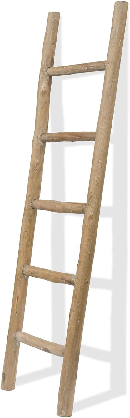 FUIN 57in Wood Blanket Ladder Living Room Decorative Wall Leaning Farmhouse Quilt Display Holder Rustic Wooden Towel Rack for Bathroom, Brown