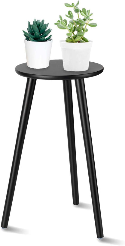 Uneedem Wood Mid Century Plant Stand for Indoor Plants, Modern Table, Tall Holder for Flower Pots, Small Round Side/End Table(A2 White, High: 16.5")