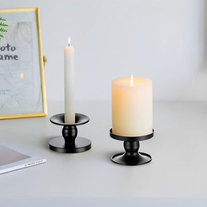 Table Gold Candle Holders – Set of 2 | Reversible Metal Candle Stand for Pillar & Taper Candles | Stylish Tabletop Candle Tray for Home Décor, Weddings & Special Occasions (Gold)