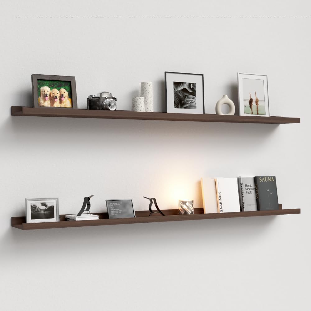 Boswillon Floating Shelves Wall Mounted Set of 2, Modern Black Wall Shelves for Storage with Lip, Display Picture Ledge Shelf for Wall Decor Bedroom Living Room Bathroom Kitchen