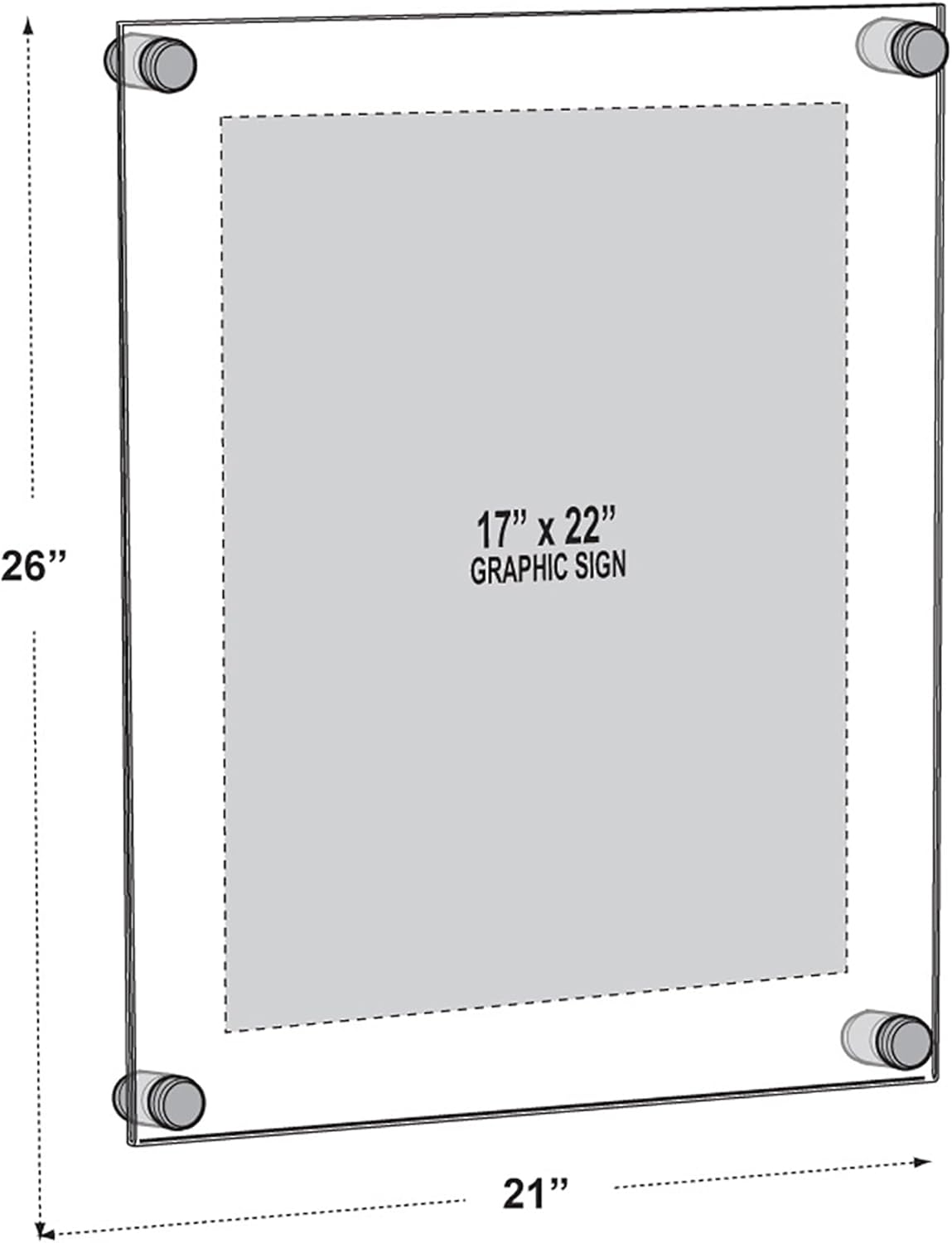 Azar Displays,105536, Floating Acrylic Wall Frame with Silver Hardware Stand Off Caps, Clear Hanging Photo Frame Display Mount with Frameless Border, Glass-Like Frame for Large Prints, 24" x 36"