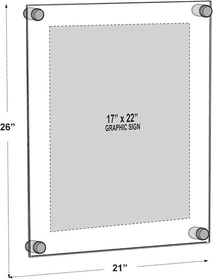 Azar Displays,105536, Floating Acrylic Wall Frame with Silver Hardware Stand Off Caps, Clear Hanging Photo Frame Display Mount with Frameless Border, Glass-Like Frame for Large Prints, 24" x 36"