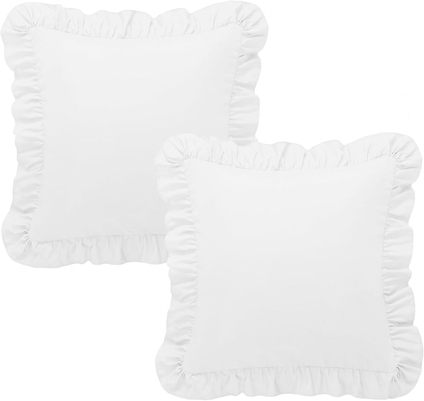 KKJIAF Ruffle Pillow Cases 26x26 Inches, White Square Ruffled Pillow Covers Set of 2, Microfiber Wrinkle Resistant Pillow Shams with Envelope Closure for Sofa Bed Living Room