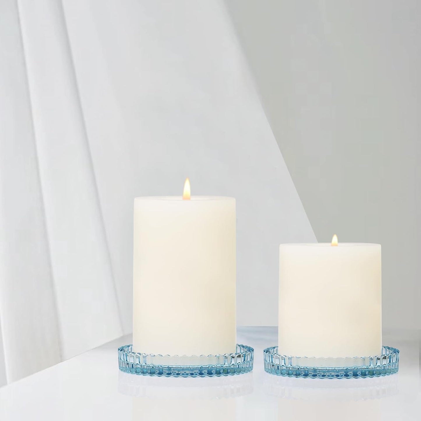 Vixdonos 3.8 Inch Glass Pillar Candle Holder Set Pack 2 Gear Round Plate Serrated Candle Stand for Table Centerpieces,Party, Wedding and Home Decor