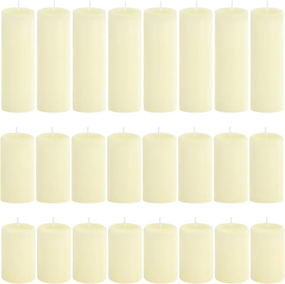 12-Pack Ivory Unscented Pillar Candle Set - 2x3, 2x6, 2x8-inch Long-Burning Drip-Free Tapers, 4 Per Size. Ideal for Home Decor, Weddings, Emergencies, and Holidays.