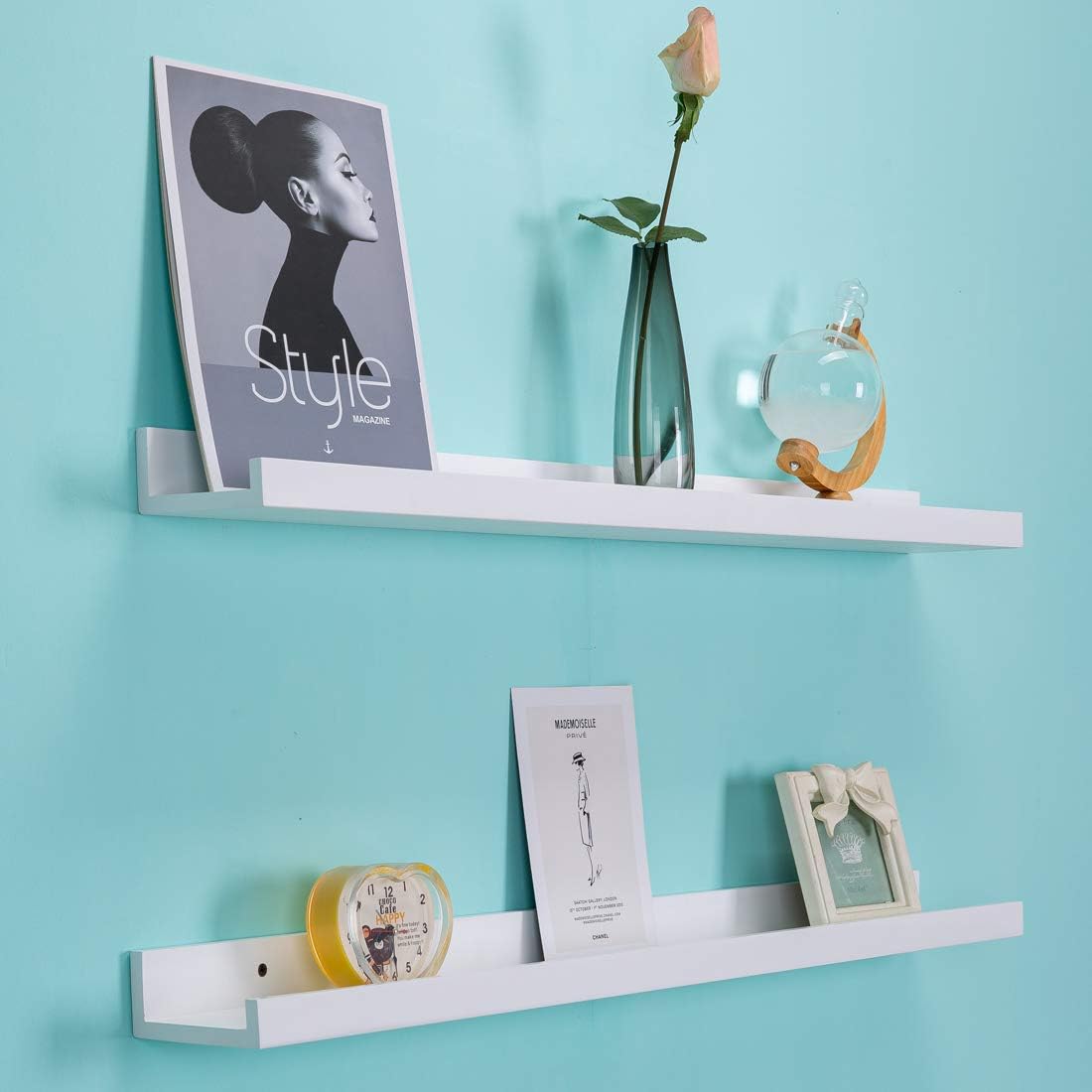 AZSKY Floating Shelves Wall Mounted Set of 2 Natural Wood Picture Shelves Wall Shelves for Bedroom Bathroom Living Room Kitchen Laundry Room Storage & Decoration 24 Inch
