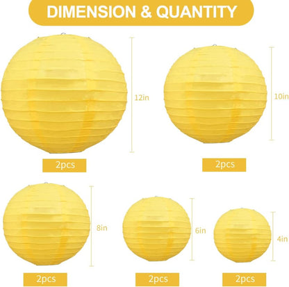BEISHIDA 10Pcs White Paper Lanterns Decorative Chinese/Japanese Hanging Round Paper Lanterns Lamp for Birthday, Wedding, Christmas, Bridal, Home Decor, Party Decoration(Size of 4”, 6”, 8”, 10”)