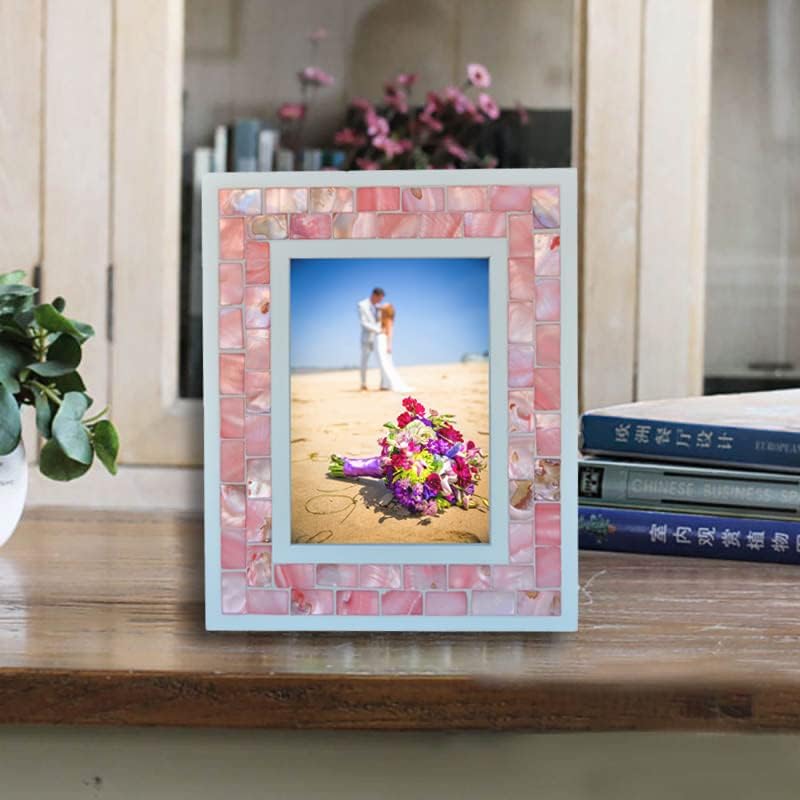 Silver Plate Picture Frame 5x7 Mother of Pearl 5 by 7 Photo Frame Mosaic Glass Tabletop Frame (Grey+ White,1pc)