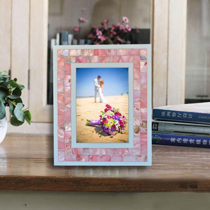 Silver Plate Picture Frame 5x7 Mother of Pearl 5 by 7 Photo Frame Mosaic Glass Tabletop Frame (Grey+ White,1pc)