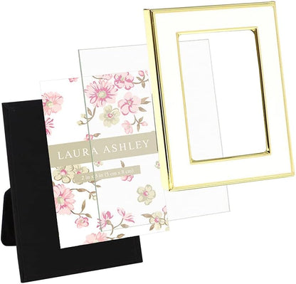 Laura Ashley 5x7 Navy Enamel Picture Frame, Gold Metal Edge with Easel, for Countertop, Counterspace, Tabletop Display, Bookshelf, Desk, Wall Décor, Photo Gallery (5x7, Navy W/Gold)
