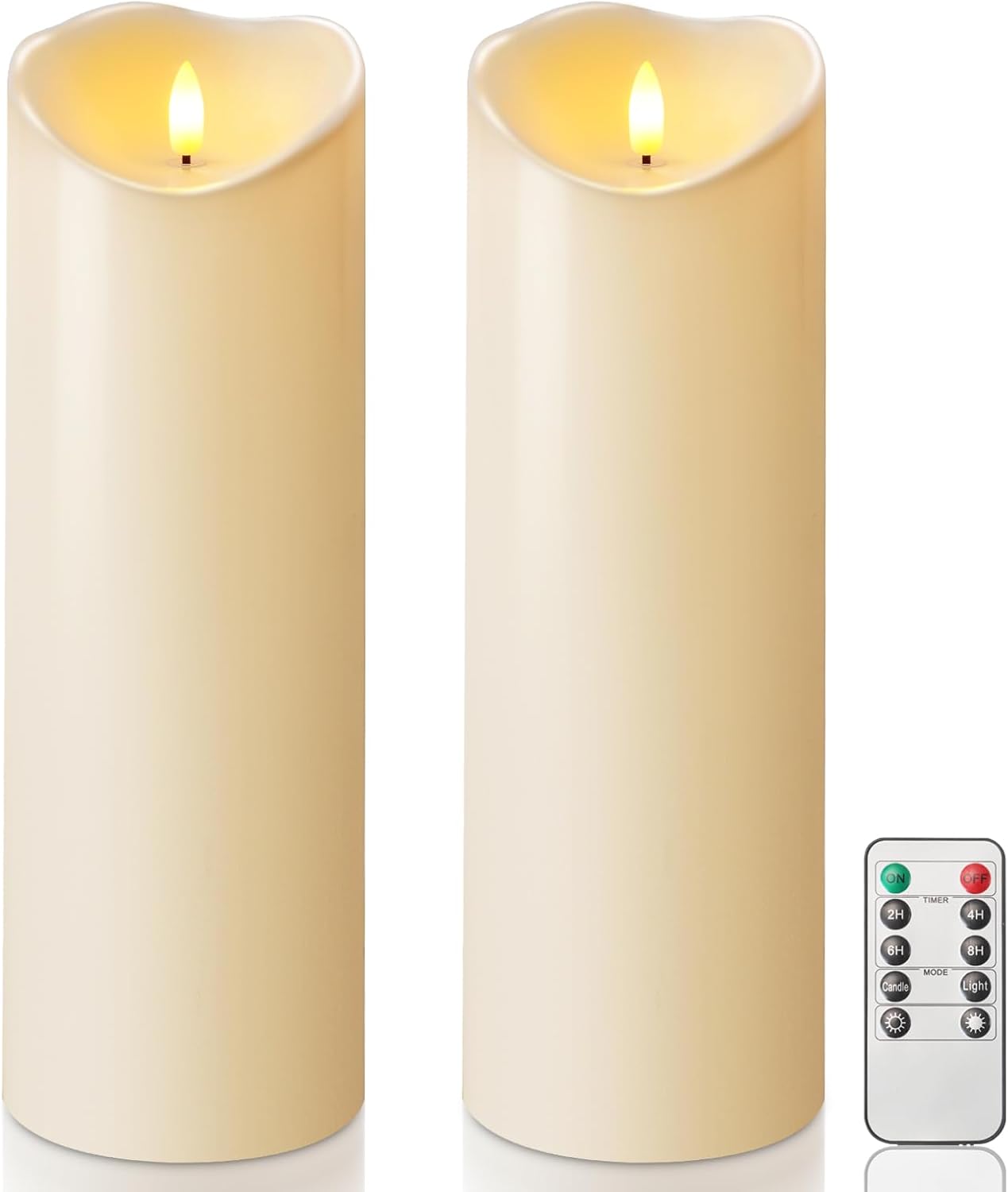 Homemory 6"x3" Outdoor Waterproof Flameless Candles, LED Candles, Battery Operated Candles with Remote and Timers, Electric Fake Plastic Pillar Candles, Ivory White, Set of 2