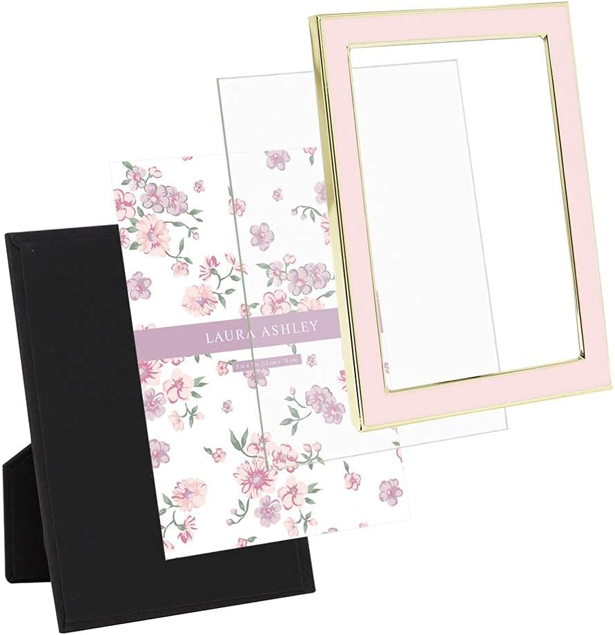 Laura Ashley 5x7 Navy Enamel Picture Frame, Gold Metal Edge with Easel, for Countertop, Counterspace, Tabletop Display, Bookshelf, Desk, Wall Décor, Photo Gallery (5x7, Navy W/Gold)