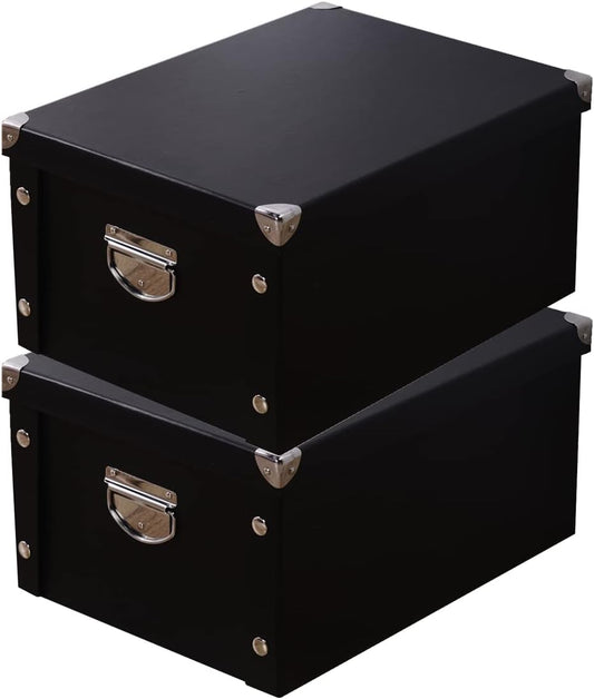 GUOZI Collapsible Storage Box, Decorative Memory Box with Lid & Metal Reinforced Corners, Cardboard File Bin with Handles, Organizer Gift Box for Keepsake Toy Photos Office Nursery Wardrobe Bookshelf