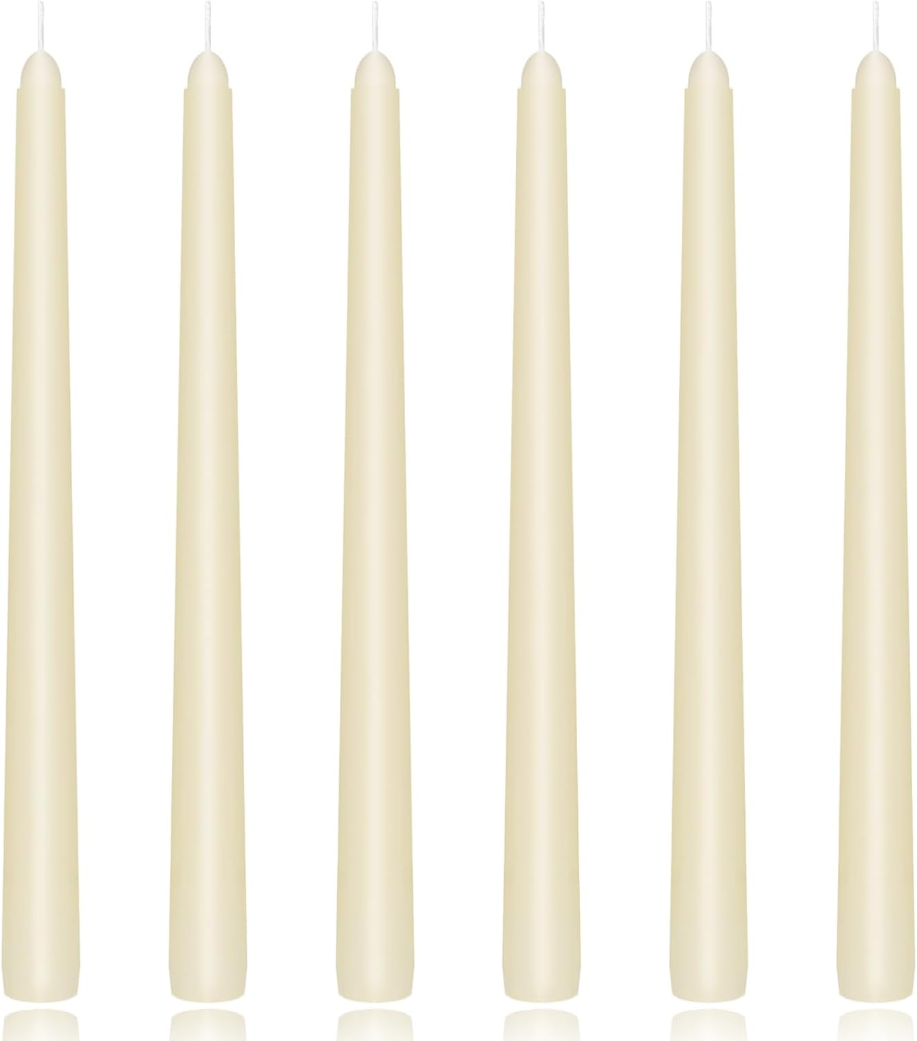 KORCCI Ivory Taper Candles 10 Inch - Set of 6 Long Candles, 8 Hours Long Burning, Smokeless & Unscented & Dripless, for Christmas Holiday Décor, Weddings, Birthdays, Dinner, Rituals (Ivory)
