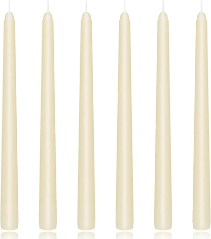 KORCCI Ivory Taper Candles 10 Inch - Set of 6 Long Candles, 8 Hours Long Burning, Smokeless & Unscented & Dripless, for Christmas Holiday Décor, Weddings, Birthdays, Dinner, Rituals (Ivory)