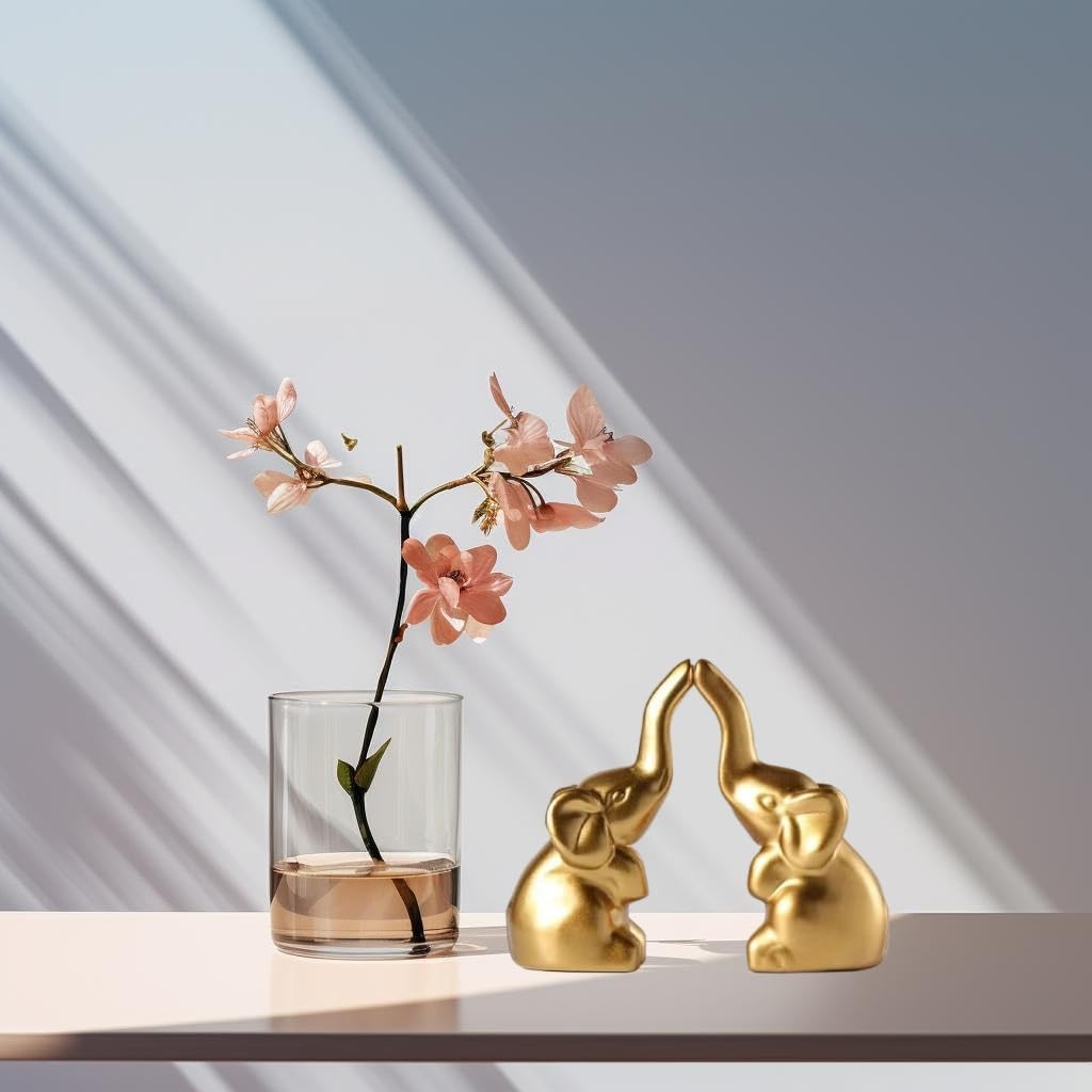 Elephant Statue Home Decor,Modern Style Figurines,Sculpture for Living Room Office Desktop Bookshelf,Ceramics Gold Elephant Ornaments for Mothers Day.Father's Day, Christmas-2PCS