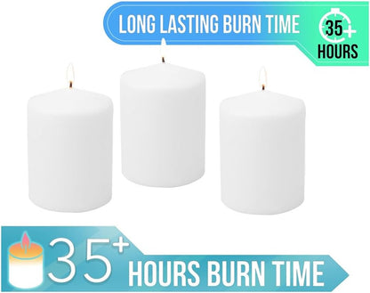 Stonebriar Unscented White Tall Pillar Candles, 65 Hour Burning Candle Pillars, Perfect for Decor, Weddings, Emergencies 3" X 6", 6 count