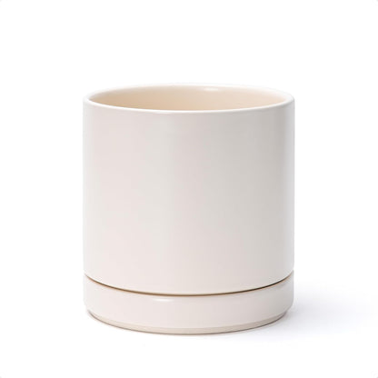 D'vine Dev 6.5 Inch Ceramic Planter Pot with Drainage Hole and Saucer, Indoor Cylinder Round Planter Pot, Olive, 94-O-C-J