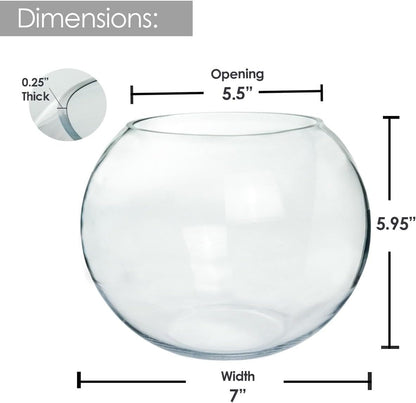 Slant Cut Bowl Glass, Glass Fish Bowl Vase, 6" Height x 7" Width Fruit Jar, Candy Dish, Clear Terraium, Flower Centerpiece