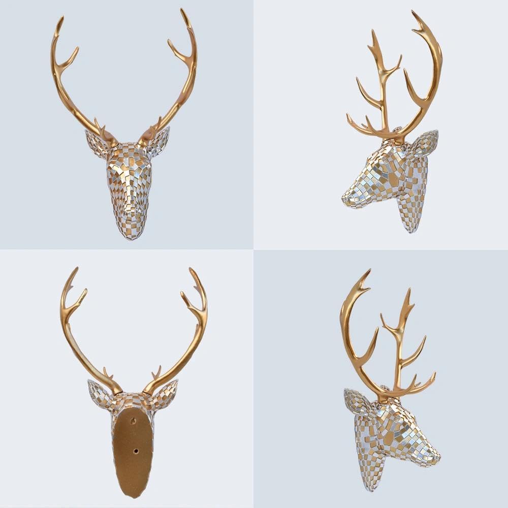 GIGICICI Mosaic Deer Head Wall Decor 15.7x8.7 Inch, Artistic Faux Resin Animal Head Wall Sculpture Hanging for Living Room Bedroom Kitchen Office, Black-White Gift