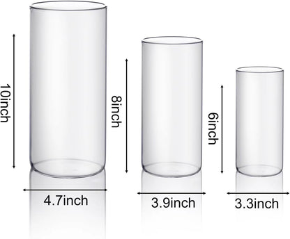 PHOSPHOR Hurricane Candle HoldersFor Pillar Candle Clear Glass Cylinder Centerpieces Vases Table Decoration Centerpiece Floral Room Decor Clear Seeded Bubbles Living Dining Kitchen 3 Pieces