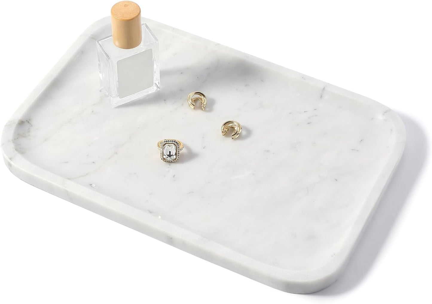 Koville Romano Travertine Tray, 12"x8" Natural Stone Vanity Tray for Countertop Bathroom Kitchen Dresser, Decorative Marble Catchall Trays for Perfume Jewelry, Rectangular Serving Tray(Beige)