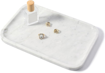 Koville Romano Travertine Tray, 12"x8" Natural Stone Vanity Tray for Countertop Bathroom Kitchen Dresser, Decorative Marble Catchall Trays for Perfume Jewelry, Rectangular Serving Tray(Beige)