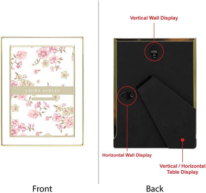 Laura Ashley 5x7 Navy Enamel Picture Frame, Gold Metal Edge with Easel, for Countertop, Counterspace, Tabletop Display, Bookshelf, Desk, Wall Décor, Photo Gallery (5x7, Navy W/Gold)
