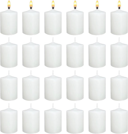 White Votive Candles Long Burn Time Unscented Candles Votives Bulk Pack of 24 Small Pillar Candles