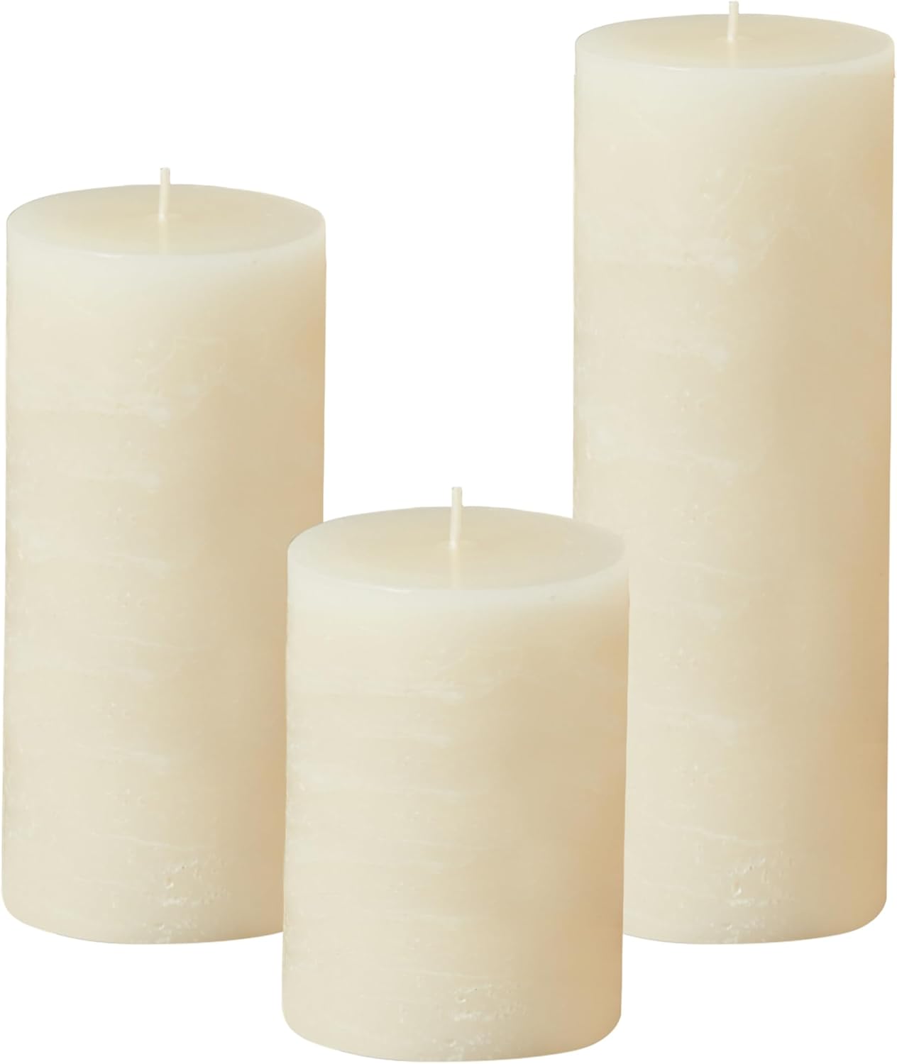 Simply Soson 3x6 inch Ivory Pillar Candles Set of 3, Rustic Texture, Unscented Ivory Candles, Dripless Candles, 3 inch Pillar Candles Ideal as Wedding, Parties, Spas, Dinner, Home Decoration, Church