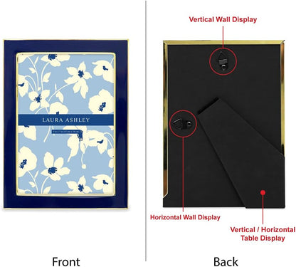 Laura Ashley 5x7 Navy Enamel Picture Frame, Gold Metal Edge with Easel, for Countertop, Counterspace, Tabletop Display, Bookshelf, Desk, Wall Décor, Photo Gallery (5x7, Navy W/Gold)