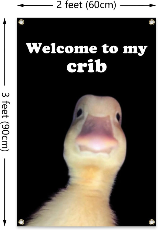 ILINJAU Welcome To My Crib Flag Funny Duck Tapestry 2x3Ft Indoor Outdoor Wall Art Tapestry for Bedroom Teens Room Decoration Living Room Bedroom
