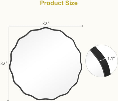 WallBeyond Round Wavy Mirror for Wall Decorative 24 inch, Modern Round Mirror Aluminum Frame for Bathroom Bedroom Living Room Home House Office Entryway, Gold