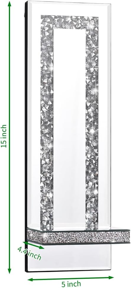 Aeveco Crystal Crush Diamond Mirrored Candle Sconces, Silver Wall Candle Holder Set of 2, Wall Decorations for Living Room，Dining Room (Rectangle Stripe (Style 4))