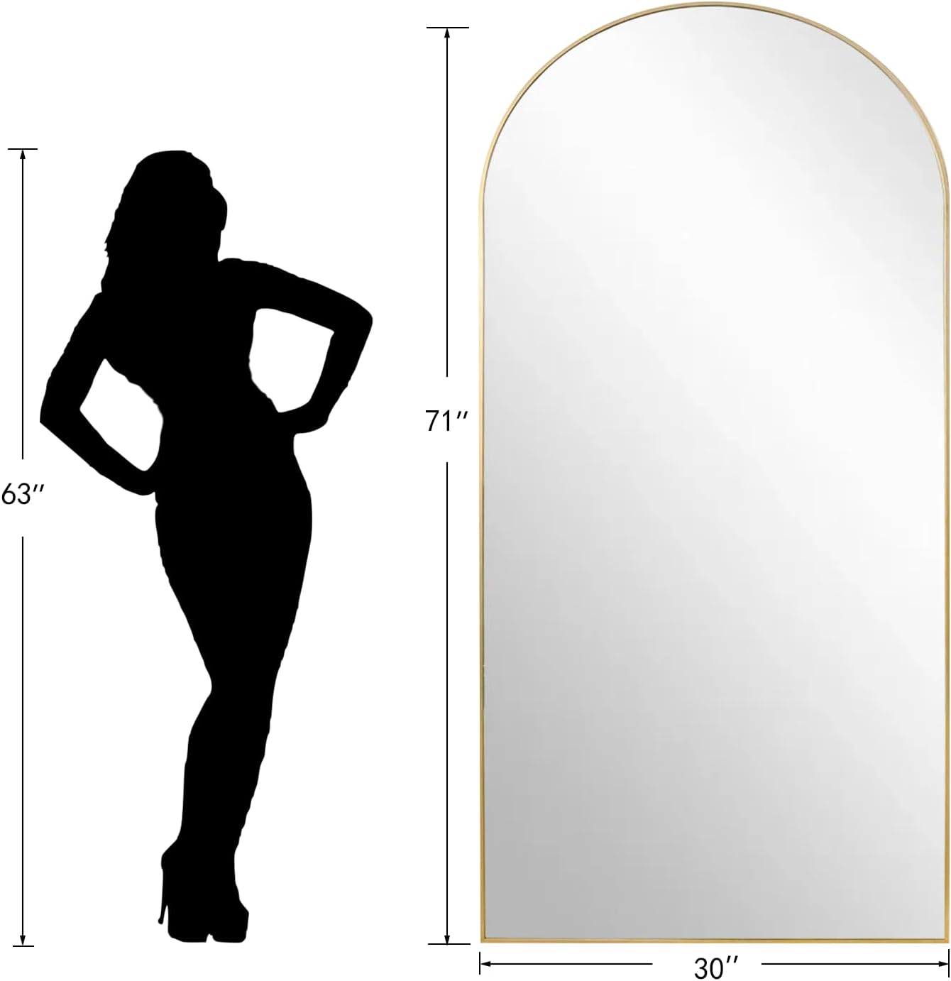 Dewfig Arched Full Length Mirror, 76"x34" Large Floor Mirror, Full Body Mirrors for Leaning or Hanging, Standing Mirrors for Bedroom, Living Room,Dressing Room, Aluminum Alloy Frame, Black